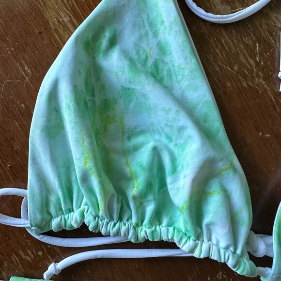 GOOD AMERICAN Tiny Ties Bikini Set | Green & White Marble | 5 top 3 bottom - Picture 7 of 8